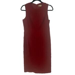 Michael Kors Cinnabar Red Sleeveless Crinkle Silk Sheath Dress Size 8